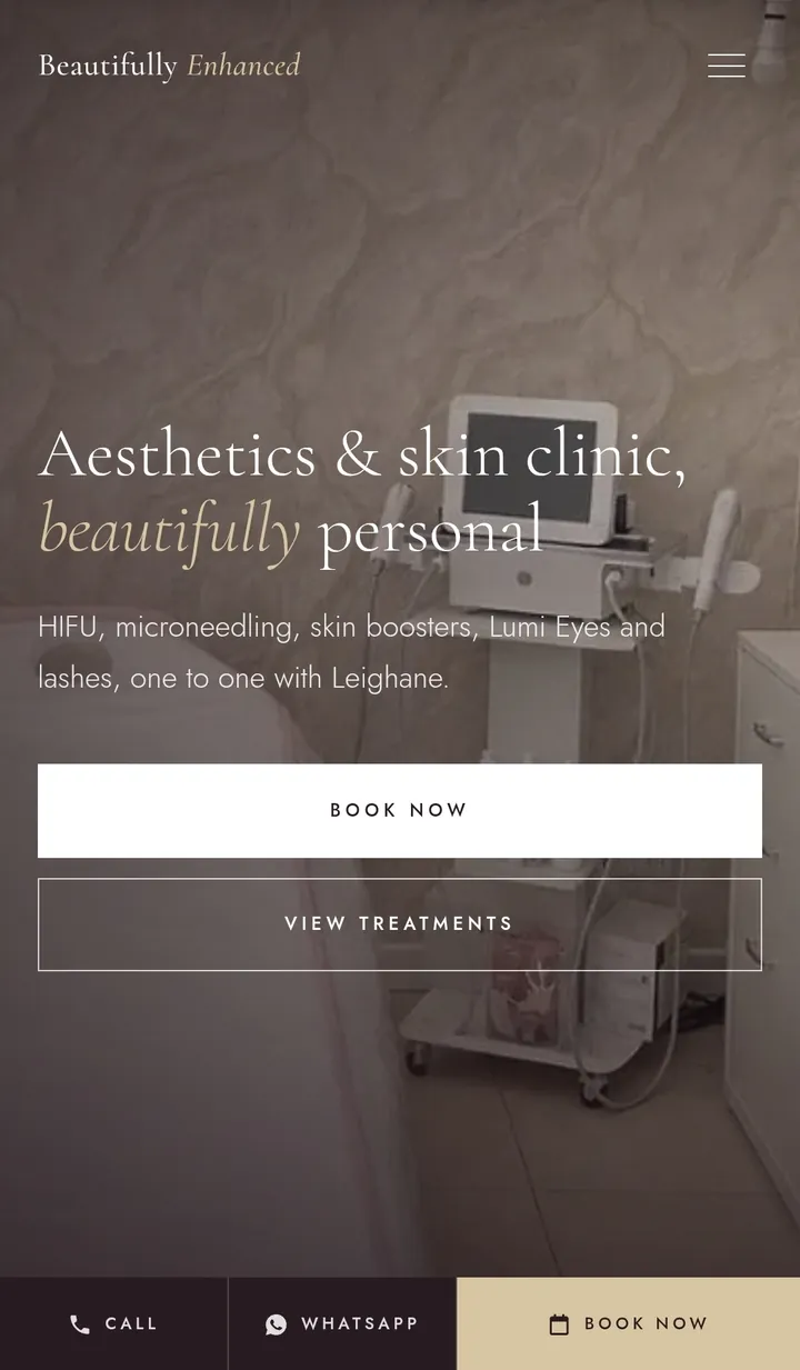 Beautifully Enhanced clinic homepage with a booking bar